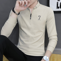 Long sleeve T-shirt men spring and autumn 2021 new fashion brand Korean slim stand collar sweater trend bottoming men polo shirt