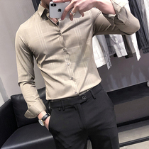 Advanced sense shirt mens long sleeve Korean version of the trend handsome slim thin non-iron business casual plaid mens shirt