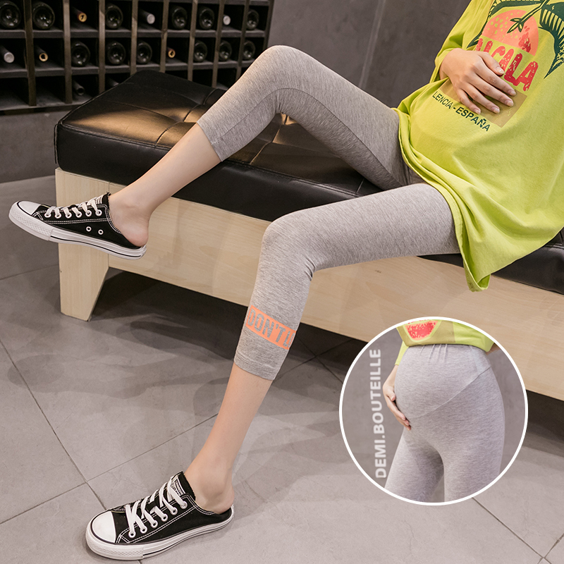 Maternity leggings summer thin maternity pants summer outside wearing cropped pants shorts fashion hip mom maternity summer wear