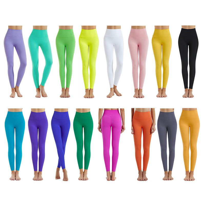 【Fyu】High-Waisted Tummy Control Butt-Lifting Yoga Pants for Women, Brushed Training Fitness Sports Long Pants, Dopamine Color, Yellow