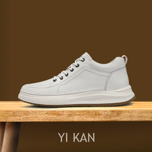 Кожаная обувь, белые высокие универсальные утепленные кроссовки, воловья кожа, из натуральной кожи