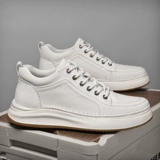 Кожаная обувь, белые высокие универсальные утепленные кроссовки, воловья кожа, из натуральной кожи