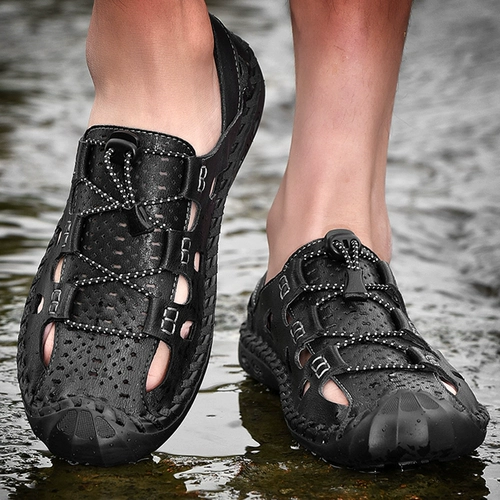 Летние сандалии, пляжная обувь для отдыха, из натуральной кожи, большой размер