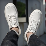 Кожаная обувь, белые высокие универсальные утепленные кроссовки, воловья кожа, из натуральной кожи