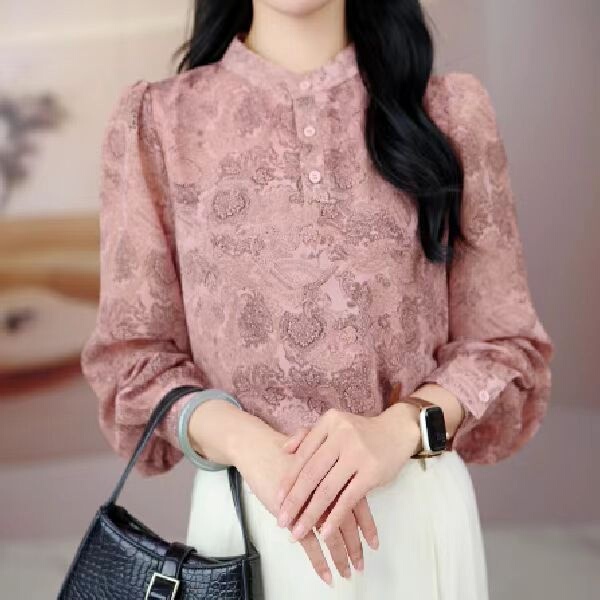 Cross-Border Temu Xiyin Shein Amazon Slimming Mom Ice Silk Shirt, Lightweight and Breathable Women's Long-Sleeved Shirt