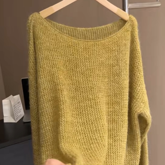 Autumn and Winter New European Style Heavy Mustard Yellow Long-Sleeve Knitted Sweater for Women, Lazy Style, Loose Fit, Slimming, Fashionable, Age-Reducing Autumn and Winter New European Style Heavy Mustard Yellow Long-Sleeve Knitted Sweater for Women, Lazy Style, Loose Fit, Slimming, Fashionable, Age-Reducing