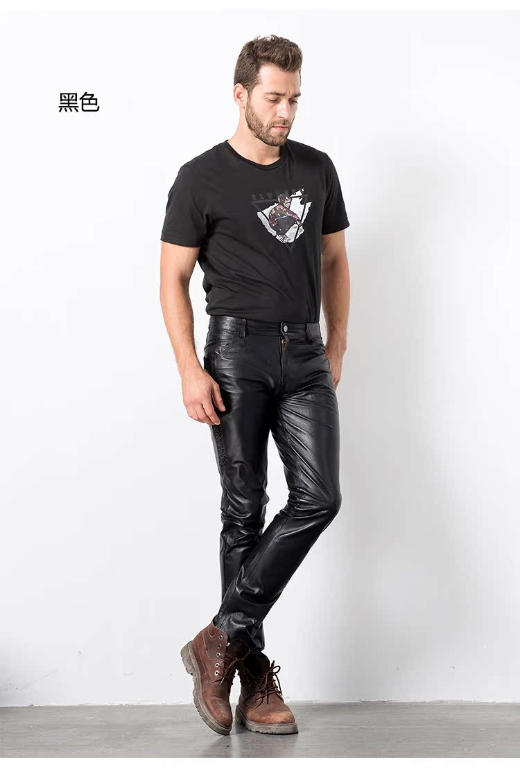 Quần da nam màu nâu nam thu đông mới thời trang giản dị Phiên bản Hàn Quốc của đầu máy xe máy Slim feet in quần quần ống rộng nam