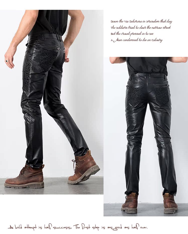 Quần da nam màu nâu nam thu đông mới thời trang giản dị Phiên bản Hàn Quốc của đầu máy xe máy Slim feet in quần quần ống rộng nam