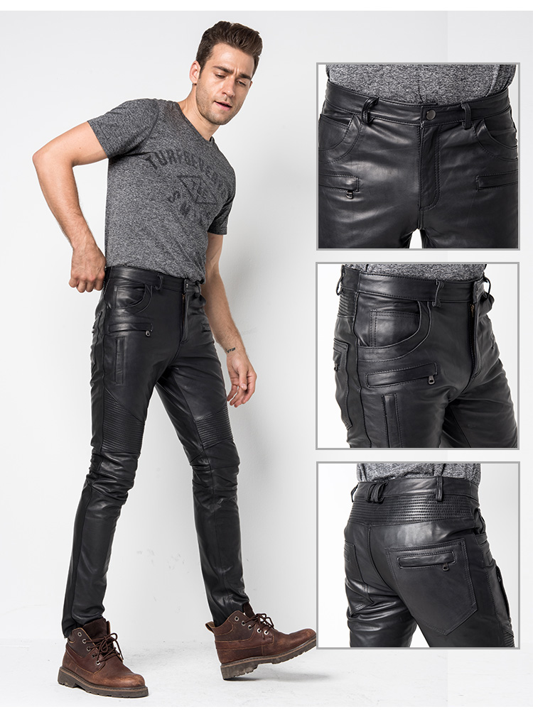 Quần da nam thanh niên mùa đông Phiên bản Hàn Quốc của Harley cưỡi xe máy đầu máy xe đạp chống gió lớp da đầu tiên quần đũi nam