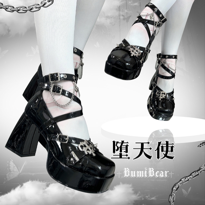 【Fallen Angel】Original Round-Toe High-Heeled Lolita Shoes, Dark Sweet Cool Spicy Girl Mary Jane Shoes, Gothic Style Women's Shoes