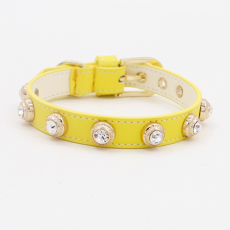 Yellow cow leather inlaid with white jewel rivet Achille genuine leather pet item lap necklace