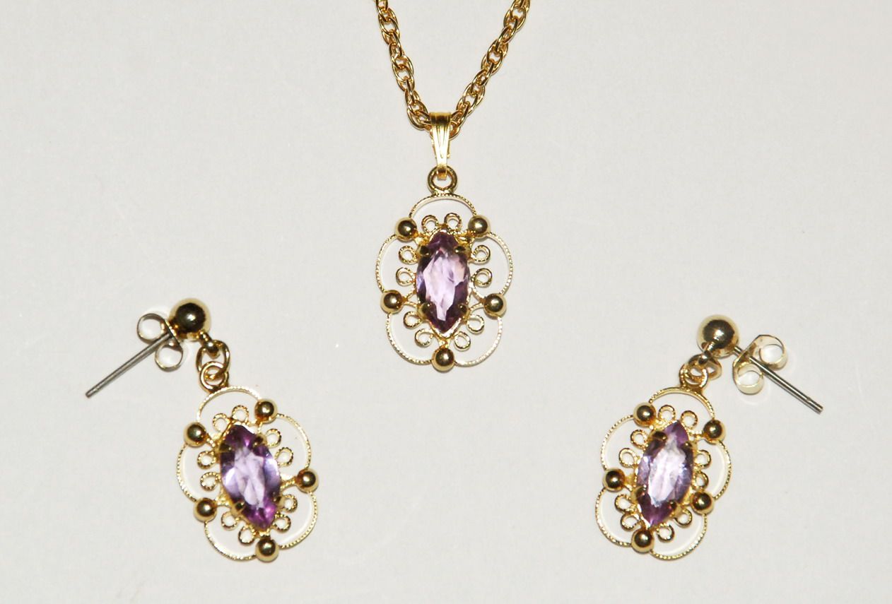 European and American Antique Jewelry US 14K Gold Earrings Set Amethyst Earrings Retro Temperament Pendant