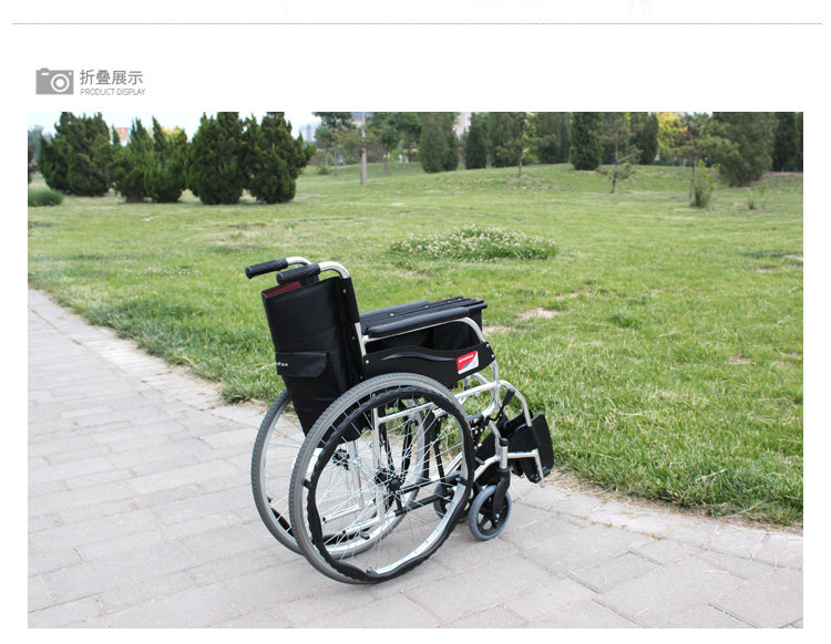 Оборудование для реабилитации 鱼跃轮椅车h033 铝合金轻便折叠老人代步车四轮便携 残疾人手推车