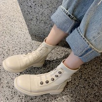 White boots women Spring and Autumn single boots early autumn boots 2021 European sweet cool badge autumn fried street niche design tide