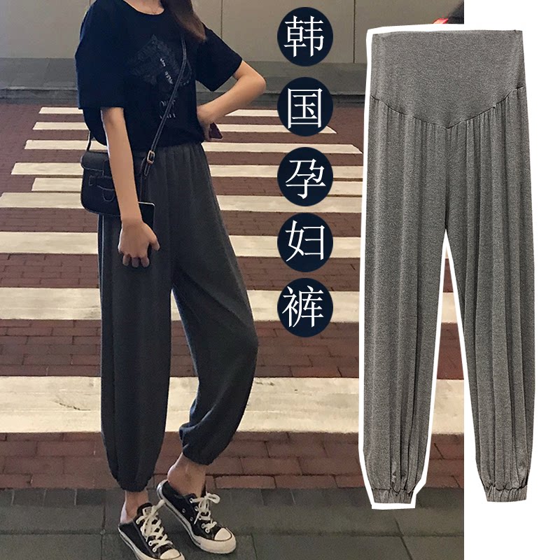 Summer Modale pregnant woman pants thin outside wearing light cage pants pregnant woman Harun pants small foot child belly pants pregnant woman summer clothes