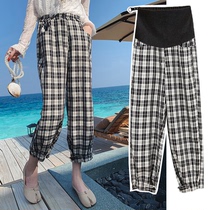 Pregnant womens new lattice pants loose straight pants high waist summer wide leg pants Korean version of thin summer bloomers women