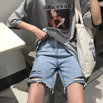 Pregnant women pants summer thin wear Korean version of hole pregnant women denim shorts loose belly straight five-point Middle pants