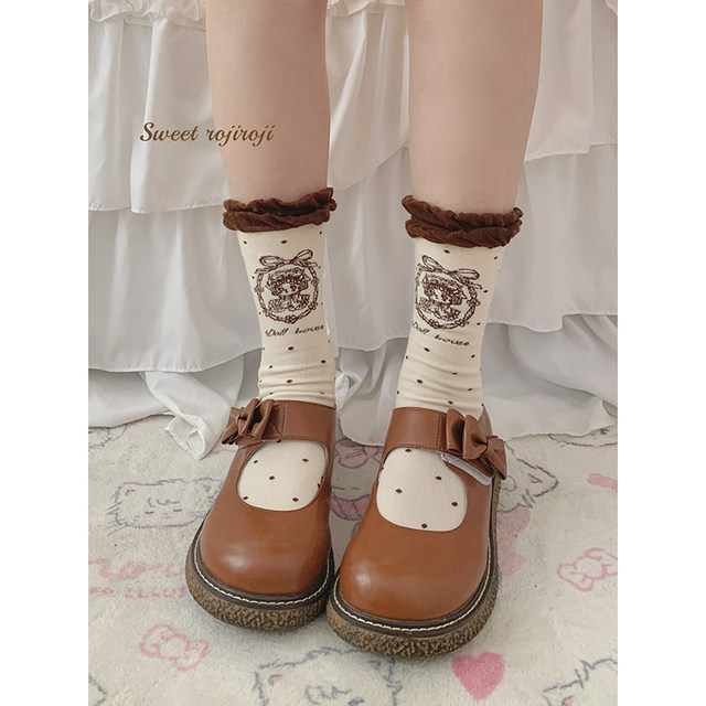 roji line doll ຝ້າຍບໍລິສຸດ Lolita socks ດູໃບໄມ້ລົ່ນແມ່ຍິງອົບອຸ່ນເຄື່ອງແບບກາງທໍ່ socks ຫນາ Japanese stovepipe socks