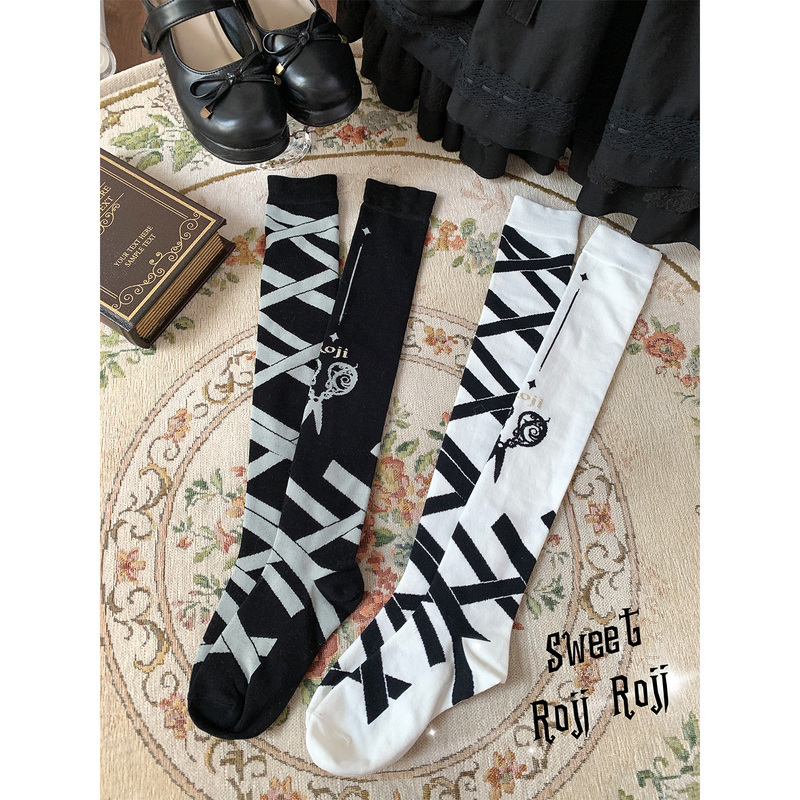 Roji Scissors Lolita Over-The-Knee Socks for Women, Autumn and Winter, Pure Cotton, Tie Bow, Slimming Short Socks, Lolita Japanese Style Roji Scissors Lolita Over-The-Knee Socks for Women, Autumn and Winter, Pure Cotton, Tie Bow, Slimming Short Socks, Lolita Japanese Style