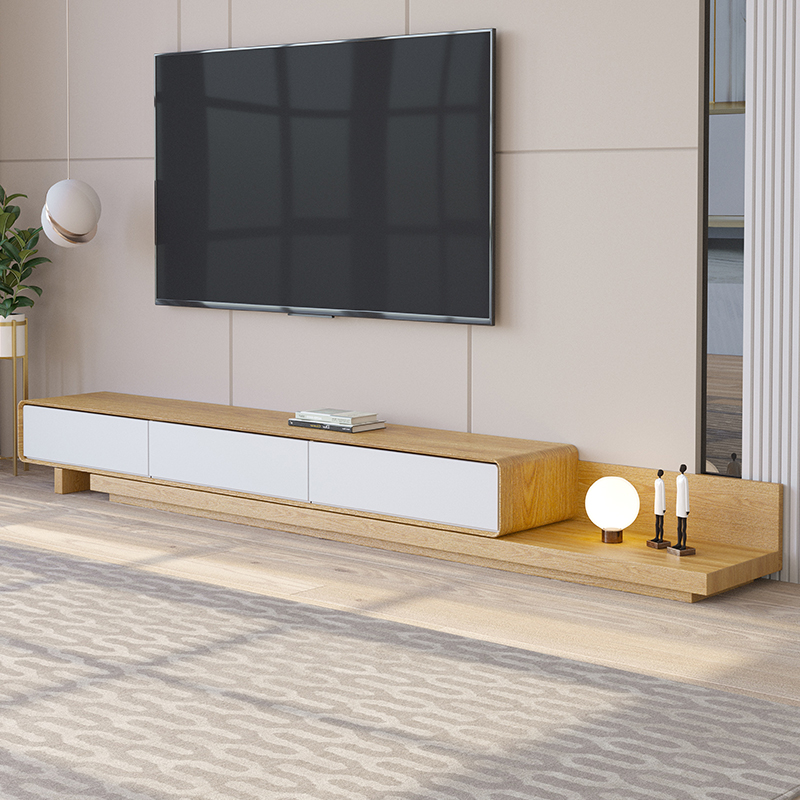 Modern minimalist TV cabinet coffee table combination Nordic log color light luxury living room storage telescopic TV cabinet floor cabinet