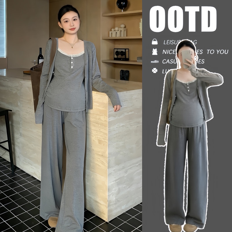Maternity Wear Autumn Set 2026 New Fashion Top + Suspender Wide-Leg Pants Three-Piece Set Stylish Maternity Wear during Pregnancy Maternity Wear Autumn Set 2026 New Fashion Top + Suspender Wide-Leg Pants Three-Piece Set Stylish Maternity Wear during Pregnancy