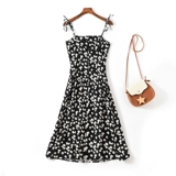 Летнее шифоновое платье, длинная юбка, по фигуре, цветочный принт, французский стиль, А-силуэт, эффект подтяжки, средней длины