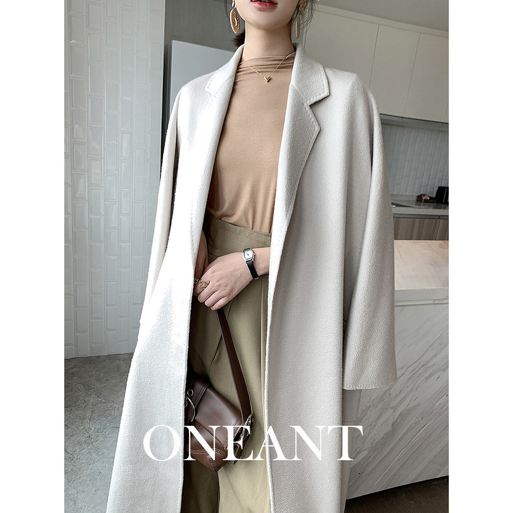 2022 New Anti - Seasonal Double Water Ripple Cashmere Coat Woman High - end Mid - Long Herben Bathrobe Hair