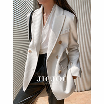 JICJOC 2021 new high-end water corrugated double-sided cashmere coat womens short suit jacket