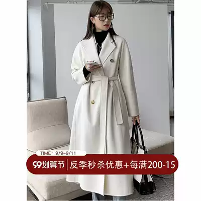 High-end pure cashmere coat Hepburn Feng Shui corrugated cashmere coat medium long version autumn and winter double-sided coat women
