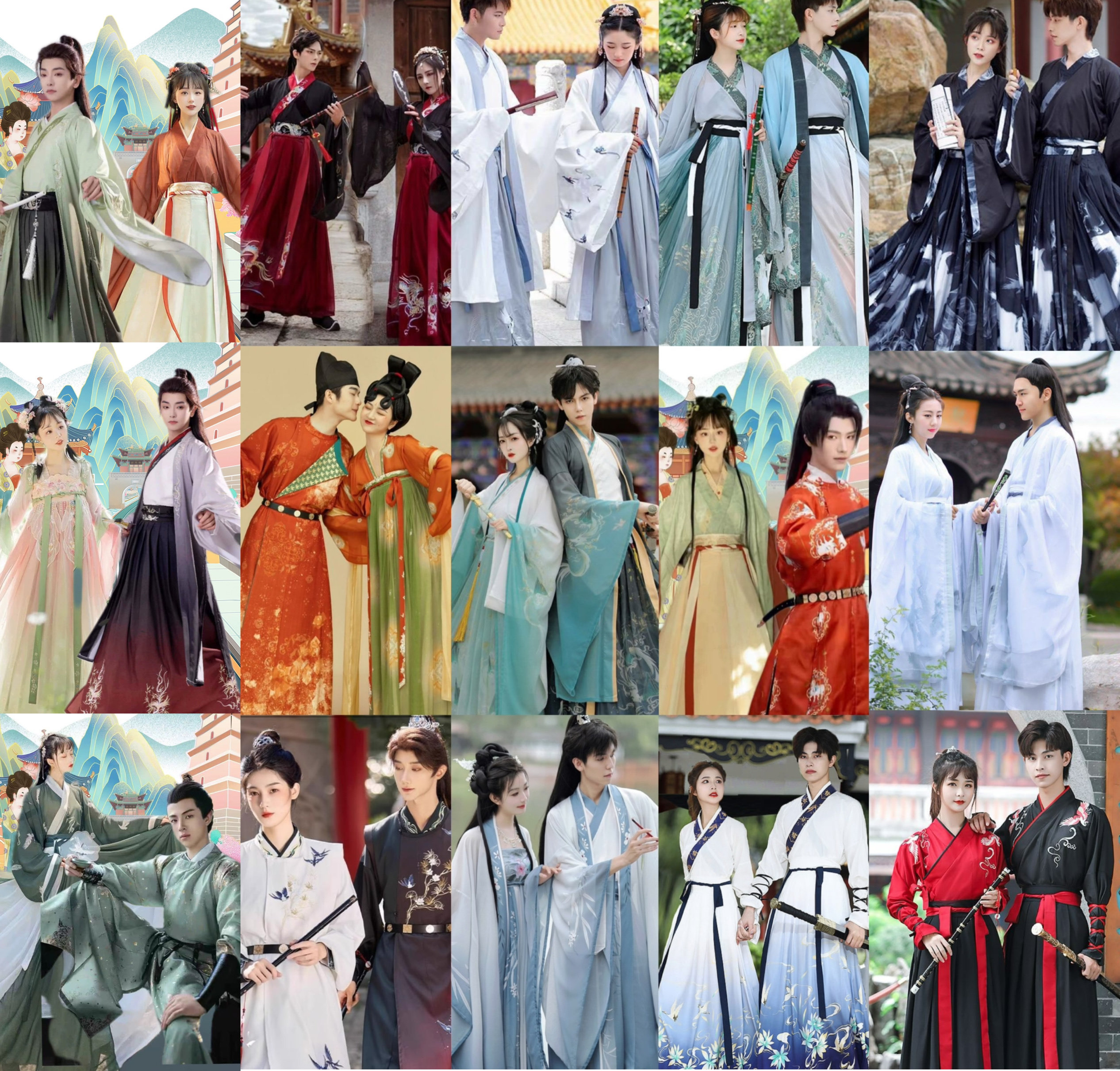 Мужские и женские модели Hanfu, юбки до талии с широкими рукавами, костюмы не античного периода, повседневные весенние костюмы для влюбленных, полный комплект проката Изображение 1