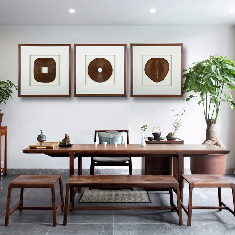 New Chinese Style Decoration Painting Day Style Hung Painting Sofa Background Wall Living-room Accessories Book Room Physical Solid Wood Frame Painting Fresco