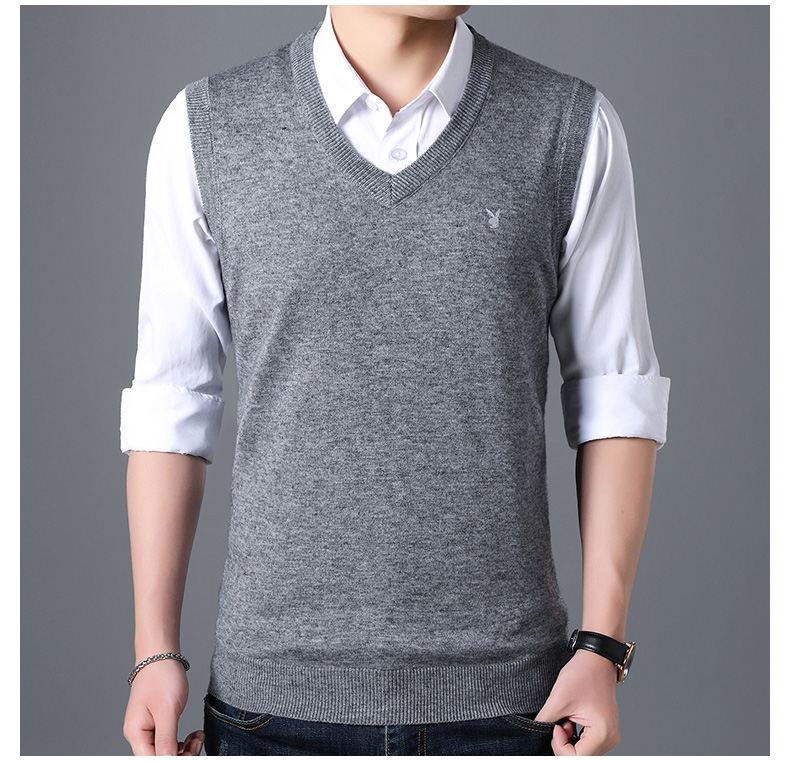 Playboy Men Vest V-cổ 2018 Mới mùa thu mỏng không tay đan áo len ngang vai Vest áo khoác len mỏng