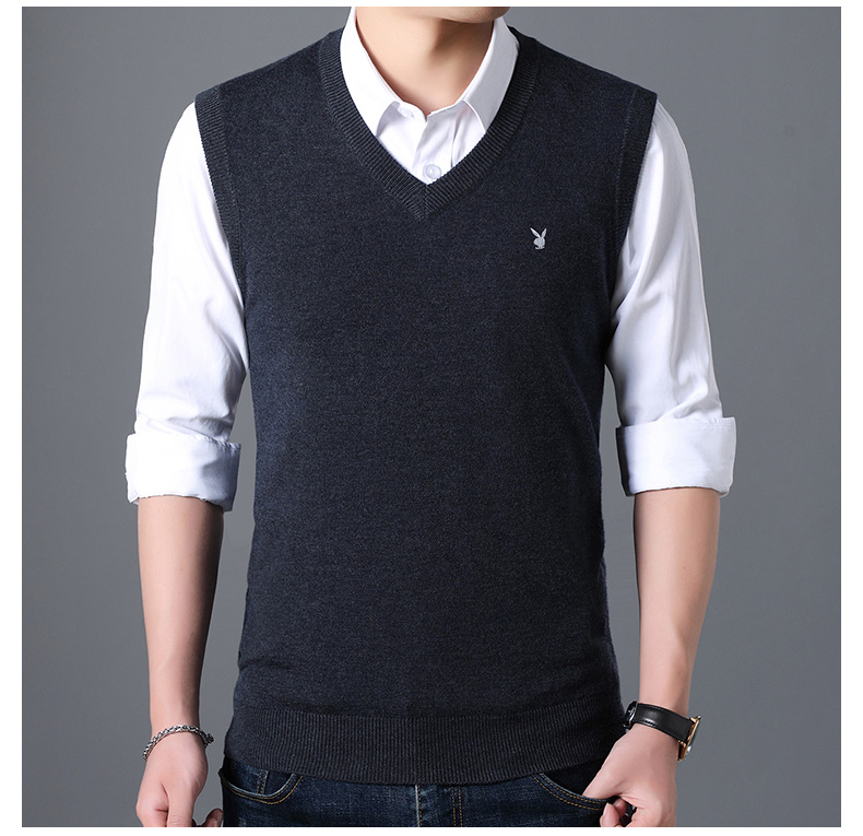 Playboy Men Vest V-cổ 2018 Mới mùa thu mỏng không tay đan áo len ngang vai Vest áo khoác len mỏng