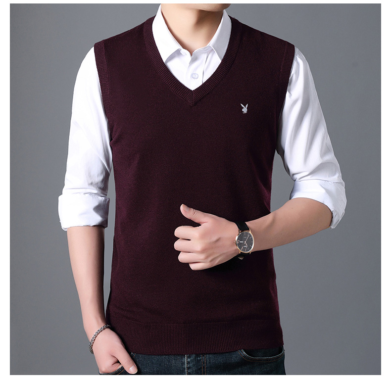 Playboy Men Vest V-cổ 2018 Mới mùa thu mỏng không tay đan áo len ngang vai Vest áo khoác len mỏng