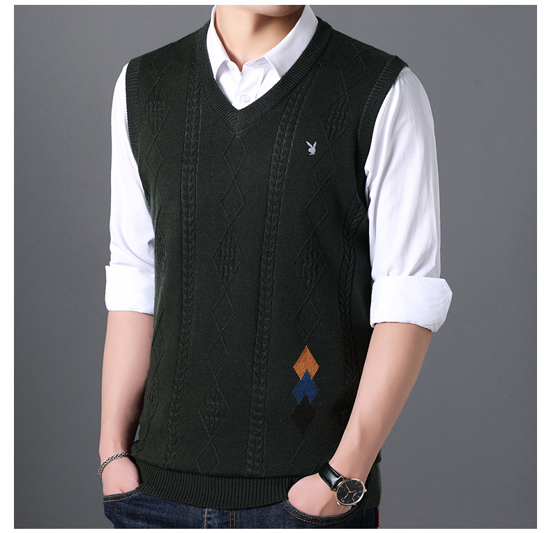 Playboy nam áo len mỏng len đan áo len mùa thu vest Vest thanh niên áo cardigan nam