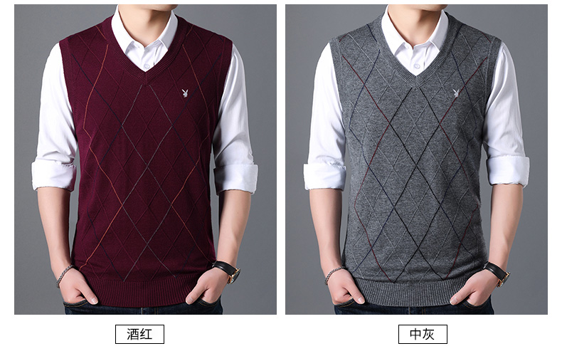 Playboy mùa thu và mùa đông không tay đan len V-cổ áo len trẻ trung vest Anh vest phiên bản Hàn Quốc của vest áo len thu đông