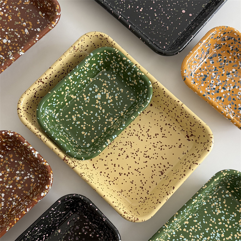 Korean Splash-Ink Household Rectangular Enamel Barbecue Oven Baking Tray Kitchen Attractive Prep Plate Tray Korean Splash-Ink Household Rectangular Enamel Barbecue Oven Baking Tray Kitchen Attractive Prep Plate Tray