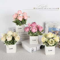 European Rose set flower green plant potted desktop desk indoor bedroom decoration decoration artificial flower fake flower