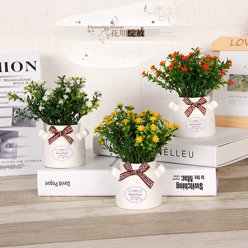 Fake flower simulation flower art living room dining table home decorations small potted ornaments coffee table ceramic green plant bonsai ornaments