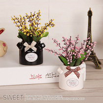 Shop office pink showcase decoration simulation potted small ornaments Green plant fake flower plant Living room simulation flower