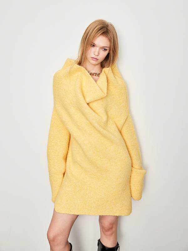 Clusterone Original Gentle Milky Yellow Flower Bud Collar Knitted Sweater for Women in Autumn and Winter, Sweet, Soft and Lazy Style