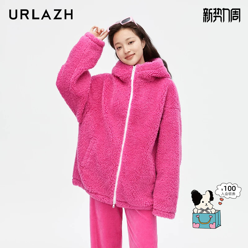 Urlazh Has a New Dragon Fruit Rose Red Elegant Casual Loose Fashion Hooded Woolen Coat for Women Urlazh Has a New Dragon Fruit Rose Red Elegant Casual Loose Fashion Hooded Woolen Coat for Women