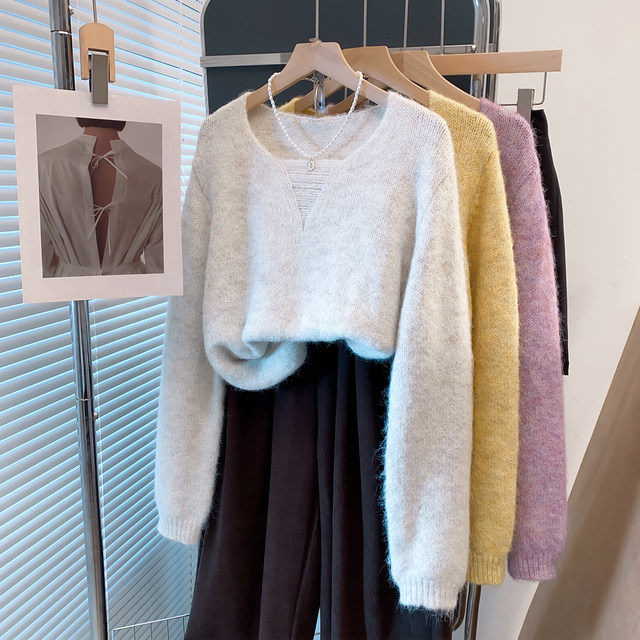 Women's loose shiny silk sweater