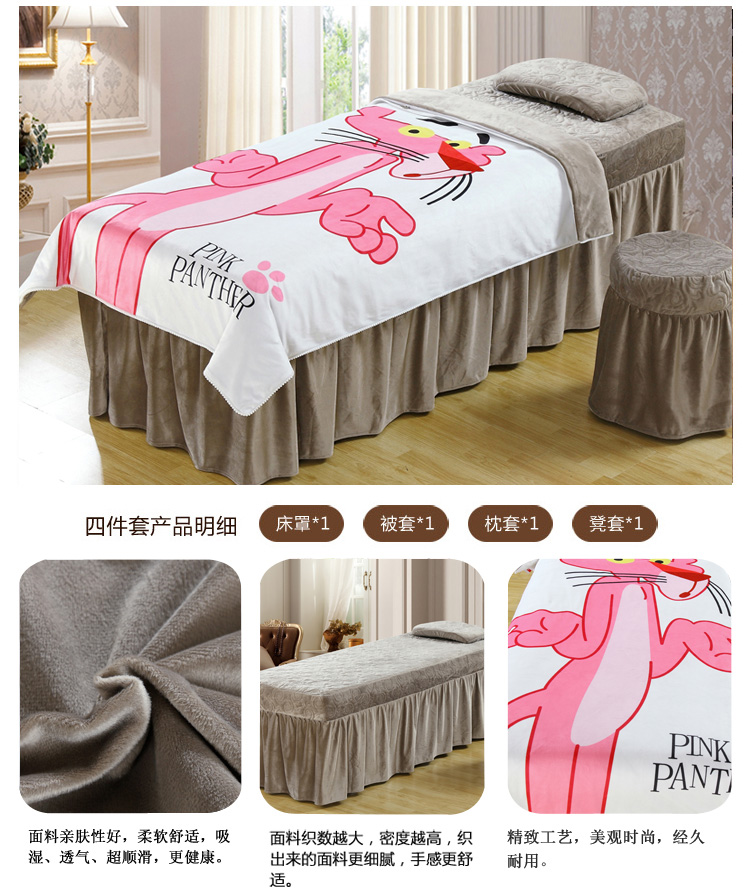 in Pink Panther pha lê gia đình của bốn bộ dày phong cách châu Âu nhung bedspread vẻ đẹp thẩm mỹ viện Massage toàn thân tùy chỉnh - Trang bị tấm ra giường spa