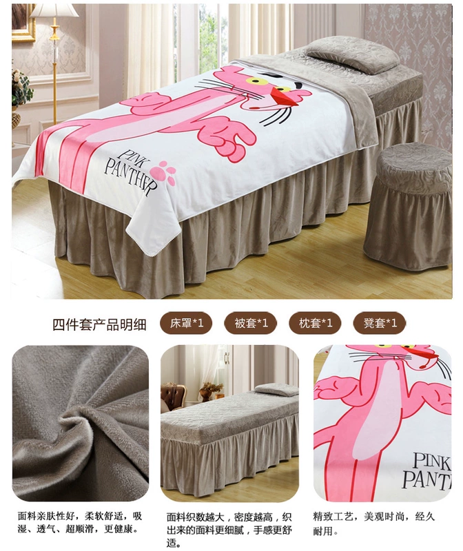 in Pink Panther pha lê gia đình của bốn bộ dày phong cách châu Âu nhung bedspread vẻ đẹp thẩm mỹ viện Massage toàn thân tùy chỉnh - Trang bị tấm