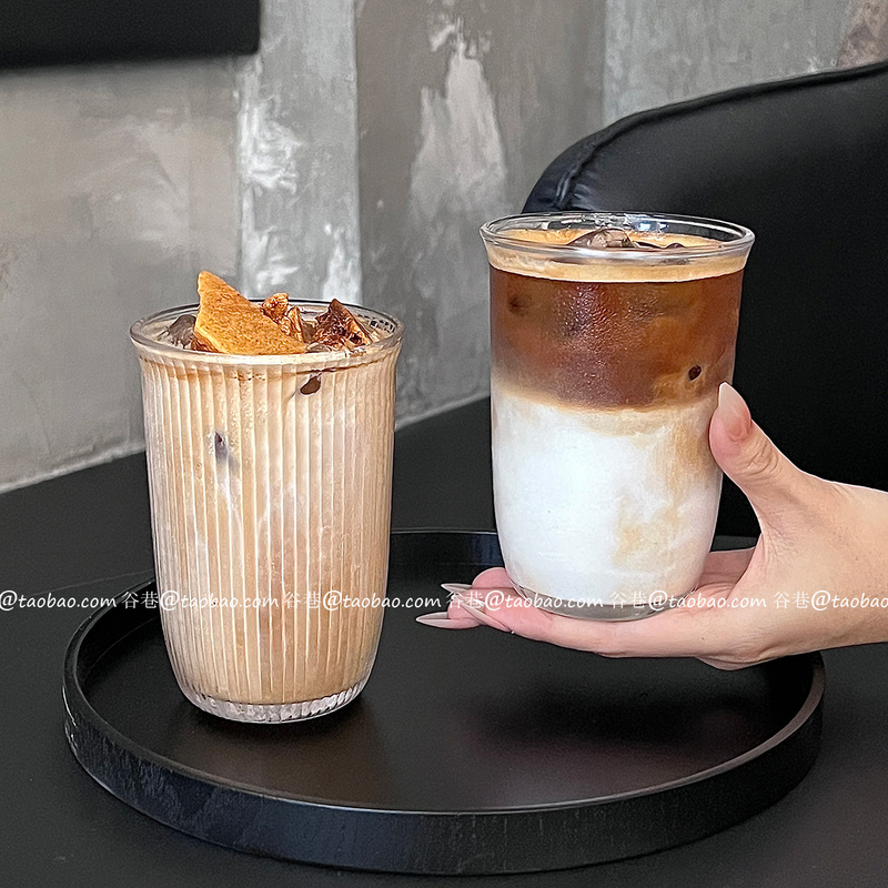 Classic Striped Glass Cup for Cafe Iced Americano, Cold Brew Latte Cup, Sparkling Water Cup, Juice Cold Drink Cup Classic Striped Glass Cup for Cafe Iced Americano, Cold Brew Latte Cup, Sparkling Water Cup, Juice Cold Drink Cup