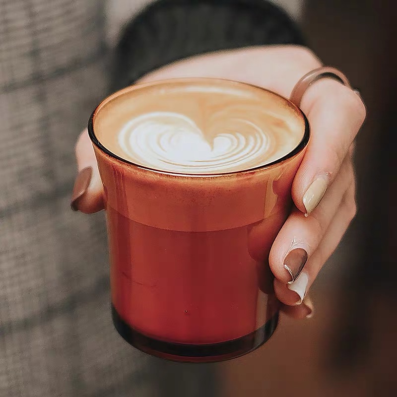 French dirty Australian white coffee cup Italian latte latte cup simple retro vintage glass amber