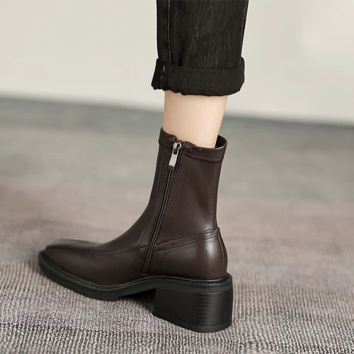 Martens, демисезонные короткие сапоги с молнией на высоком каблуке, из натуральной кожи