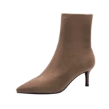 Демисезонные высокие дизайнерские эластичные короткие сапоги с заостренным носом, из натуральной кожи