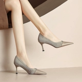 Абрикосовые туфли на высоком каблуке с заостренным носом, обувь, 2023, французский стиль, из натуральной кожи